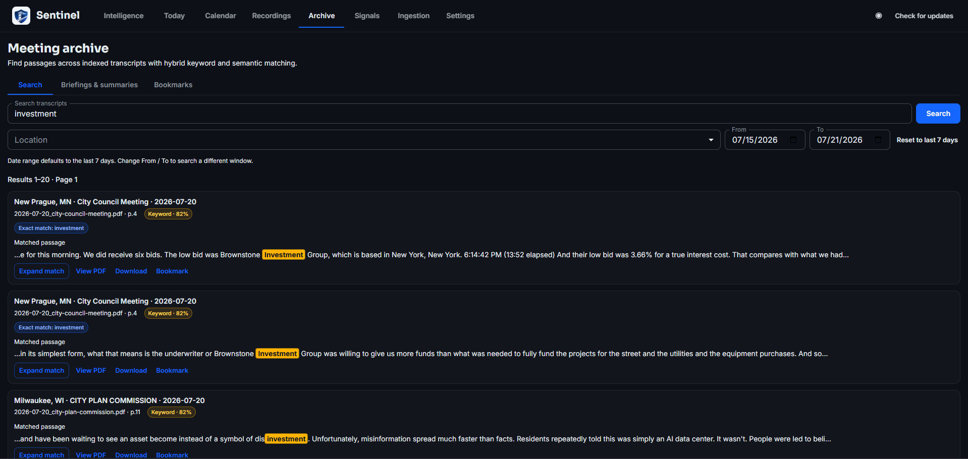 Archive search interface