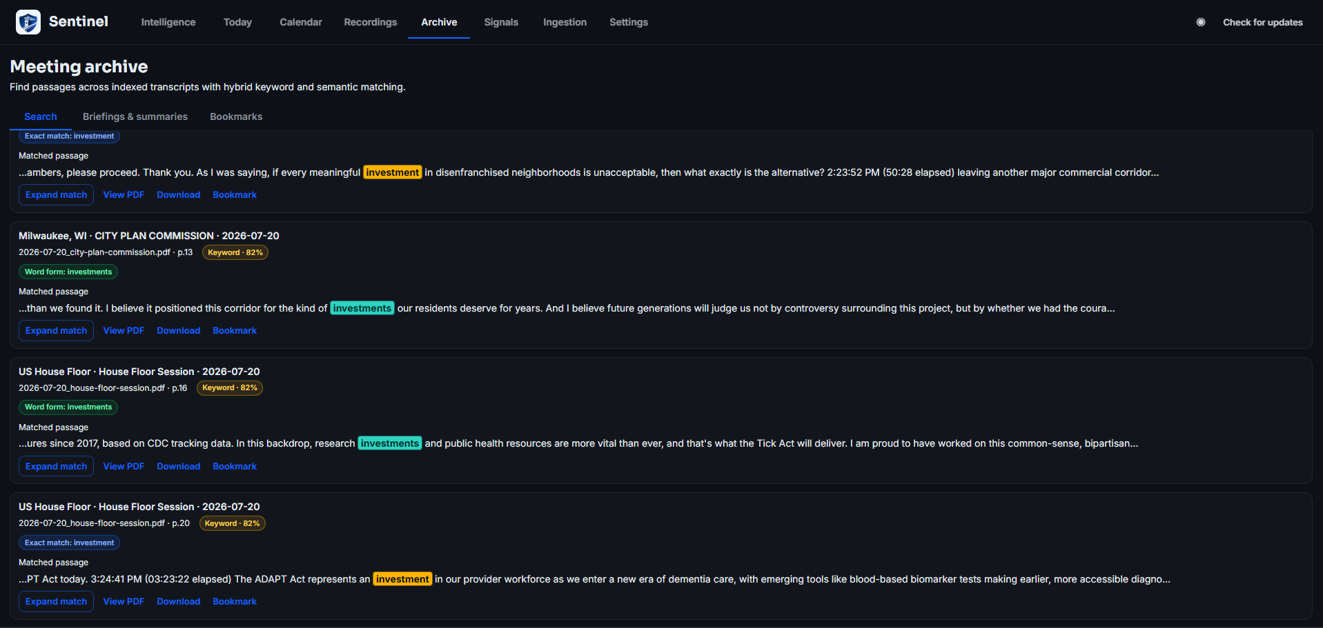Ranked archive search results