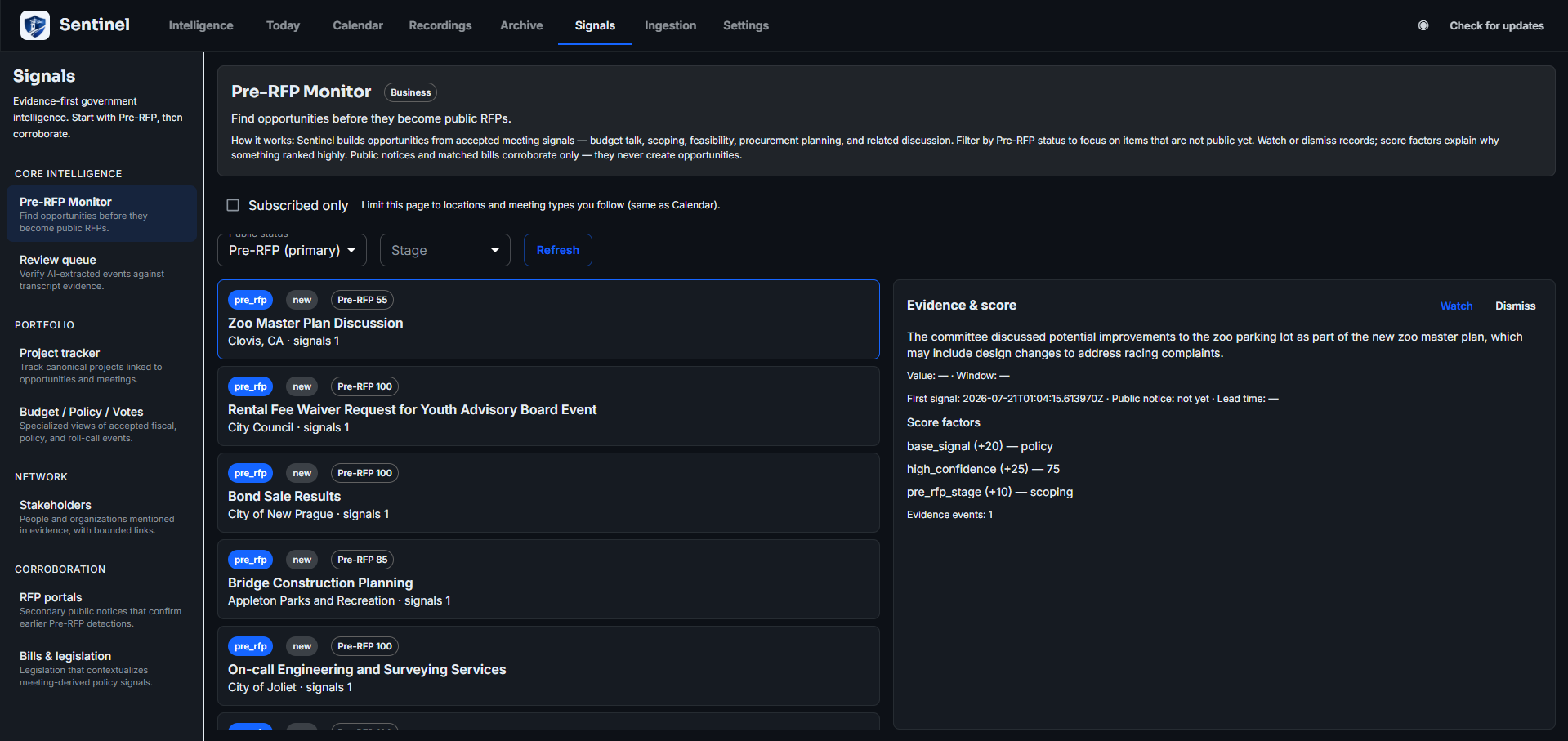 Intelligent pre-RFP identification
